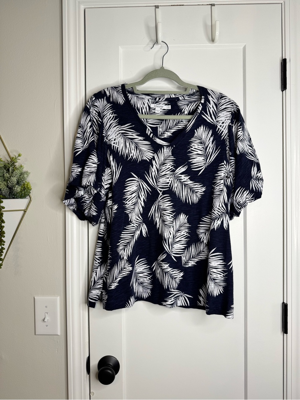 Chico’s Navy Tropical Print Top